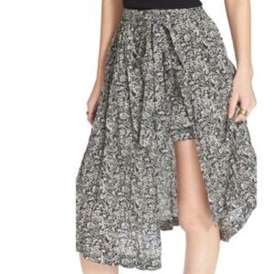 Free People Love Train Wrap Midi Asymmetric Skirt in Black Floral Combo 2 EUC